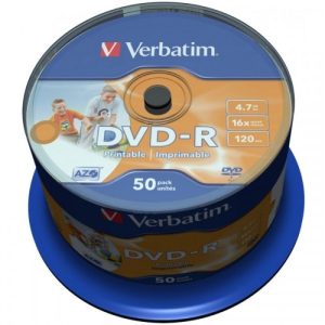 DVD-R 4.7GB Verbatim 16x Inkjet white Full Surface 50er Cakebox 43533