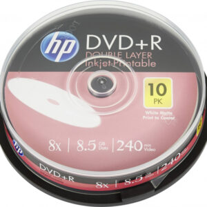 HP DVD+R DL 8.5GB/240Min/8x Cakebox (10 Disc) Printable Surface DRE00060WIP